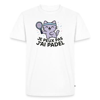 Chat Padel Rieur à Bandeau Bleu - T-shirt Premium bio Homme - blanc - Devant - Nico (187cm)