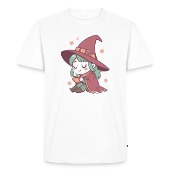 Sorcière cosy avec thé pastel - T-shirt Premium bio Homme - blanc - Devant - Nico (187cm)