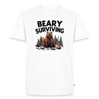 Beary Surviving: Wilderness Gear Tee - Men's Premium Organic T-Shirt - white - Front - Nico (187cm)