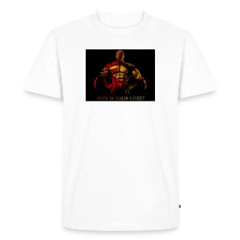 Question centrale : Explosion d’abdominaux audacieux - T-shirt Premium bio Homme - blanc - Devant - Nico (187cm)