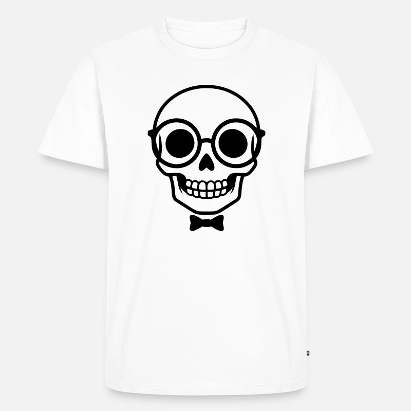 Nerd Totenkopf mit Brille & Fliege - Männer Premium Bio T-Shirt - Weiß