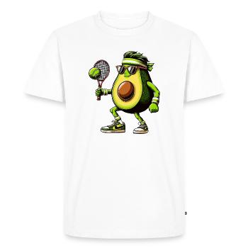 Funny avocado playing tennis with racket and ball - Men's Premium Organic T-Shirt - white - Front - Nico (187cm)