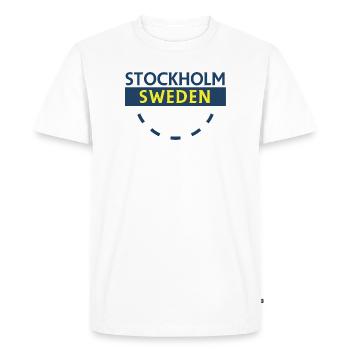 Stockholm Sweden Wordmark Blue Yellow - Men's Premium Organic T-Shirt - white - Front - Nico (187cm)