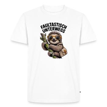 Paresseux sur la route avec paresse et humour - T-shirt Premium bio Homme - blanc - Devant - Nico (187cm)
