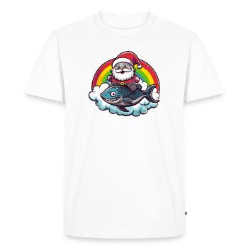 Piranha Poisson Père Noël - T-shirt Premium bio Homme - blanc - Devant - Nico (187cm)