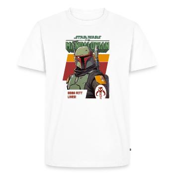 Star Wars: Mandalorian Boba Fett Lives Motiv - Männer Premium Bio T-Shirt - Weiß - Vorne - Nico (187cm)