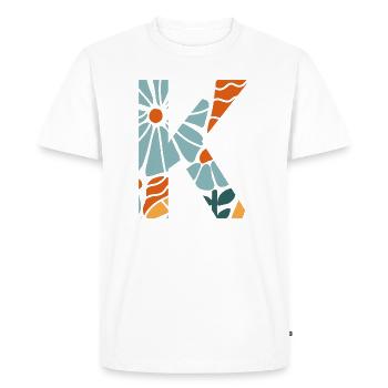 Lettre k fleurs groovy idée cadeau  - T-shirt Premium bio Homme - blanc - Devant - Nico (187cm)