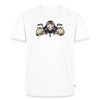 Motard crâne rebelle avec casque rétro - T-shirt Premium bio Homme - blanc - Devant - Nico (187cm)