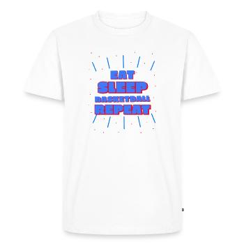 manger, dormir, basket-ball, répéter le design bleu/rouge - T-shirt Premium bio Homme - blanc - Devant - Nico (187cm)