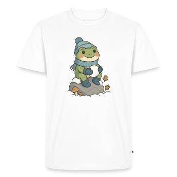 Winter Frog – Cozy Frog with Snowball - Men's Premium Organic T-Shirt - white - Front - Nico (187cm)