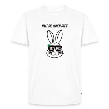 Gardez les oreilles raides Guérissez-vous Lapin Guérissez-vous rapidement - T-shirt Premium bio Homme - blanc - Devant - Nico (187cm)