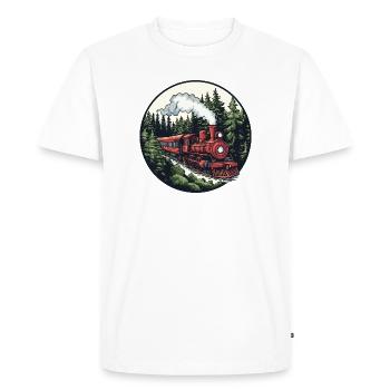 Locomotive à vapeur dans la forêt - T-shirt Premium bio Homme - blanc - Devant - Nico (187cm)