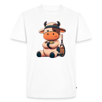 Mignonne vache de tennis avec raquette et balle - T-shirt Premium bio Homme - blanc - Devant - Nico (187cm)