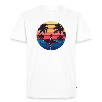 Silhouette du Surfeur Couchant de Soleil - T-shirt Premium bio Homme - blanc - Devant - Nico (187cm)