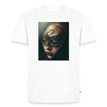 Femme Enchantement Masquée d’Or Noire -GBC - T-shirt Premium bio Homme - blanc - Devant - Nico (187cm)