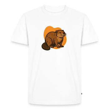 Beaver in orange background - Men's Premium Organic T-Shirt - white - Front - Nico (187cm)