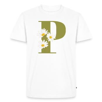Lettre p vert marguerites - T-shirt Premium bio Homme - blanc - Devant - Nico (187cm)