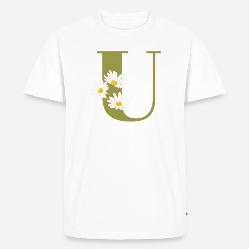 Grüne Gänseblümchen u Buchstabe - Männer Premium Bio T-Shirt - Weiß