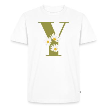 Lettre y vert marguerites - T-shirt Premium bio Homme - blanc - Devant - Nico (187cm)