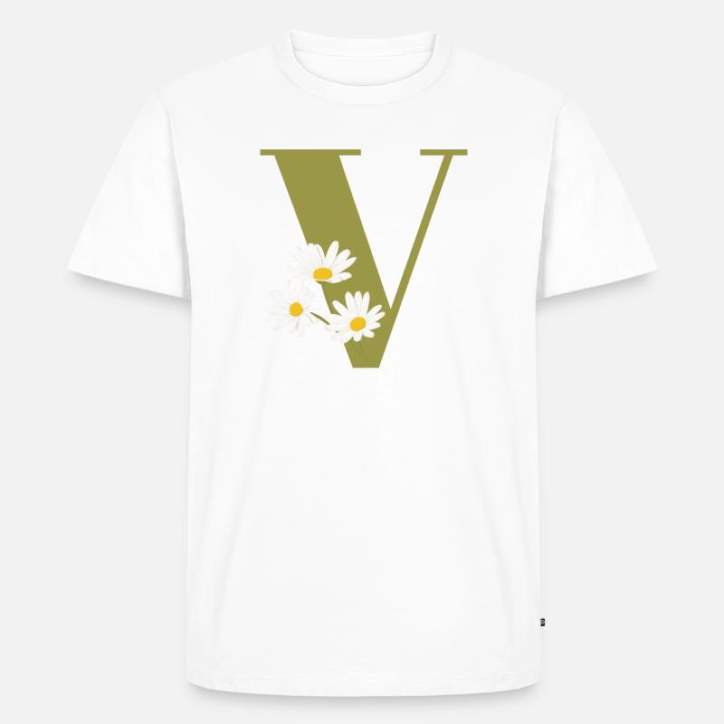Buchstabe v grüne Gänseblümchen - Männer Premium Bio T-Shirt - Weiß