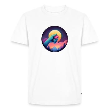 Main bleue tenant un jeton  - T-shirt Premium bio Homme - blanc - Devant - Nico (187cm)