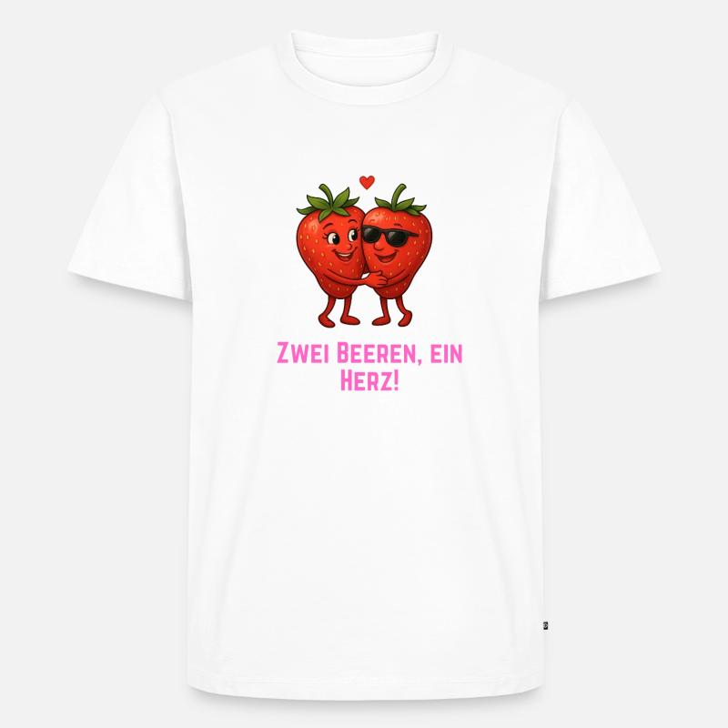 Zwei Beeren ein Herz - Erdbeeren Paar - Männer Premium Bio T-Shirt - Weiß