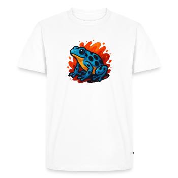 Grenouille dart empoisonnée bleue en fond enflammé - T-shirt Premium bio Homme - blanc - Devant - Nico (187cm)