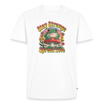 Stay Strange – Répandez l’amour | Grenouille et champignon rétro - T-shirt Premium bio Homme - blanc - Devant - Nico (187cm)