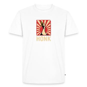 Honk - Funny Goose Propaganda Poster - Men's Premium Organic T-Shirt - white - Front - Nico (187cm)