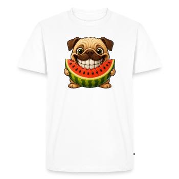 Happy Pug with Melon Summer Dogs Fun - Men's Premium Organic T-Shirt - white - Front - Nico (187cm)