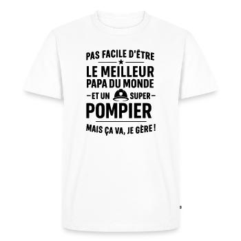Pompier – Super Papa Pompier - T-shirt Premium bio Homme - blanc - Devant - Nico (187cm)