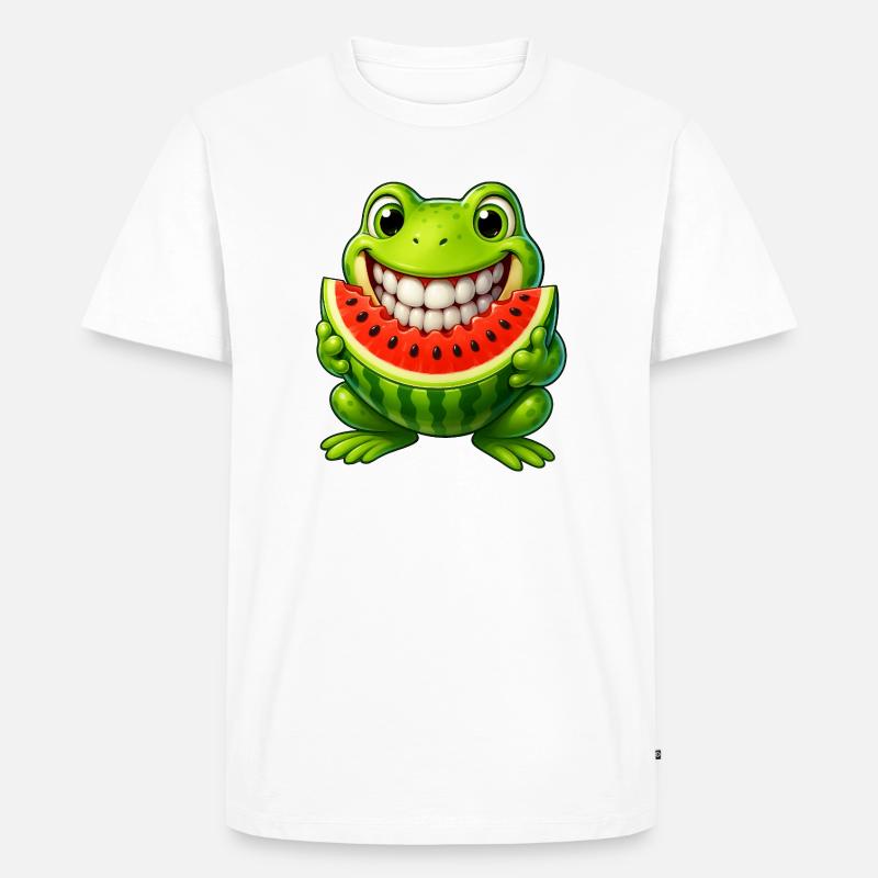 Crapaud grenouille joyeux avec pastèque été - T-shirt Premium bio Homme - blanc