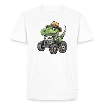 Dinosaure T-Rex Tracteur Agriculteur - T-shirt Premium bio Homme - blanc - Devant - Nico (187cm)