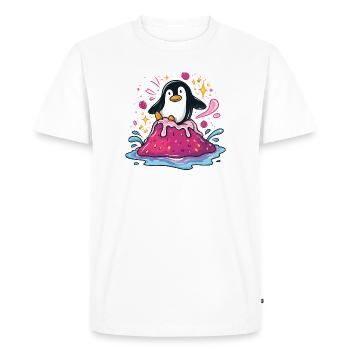 Penguin on pink jam wave - Men's Premium Organic T-Shirt - white - Front - Nico (187cm)