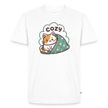 Cat Cozy Under Duvet - Men's Premium Organic T-Shirt - white - Front - Nico (187cm)