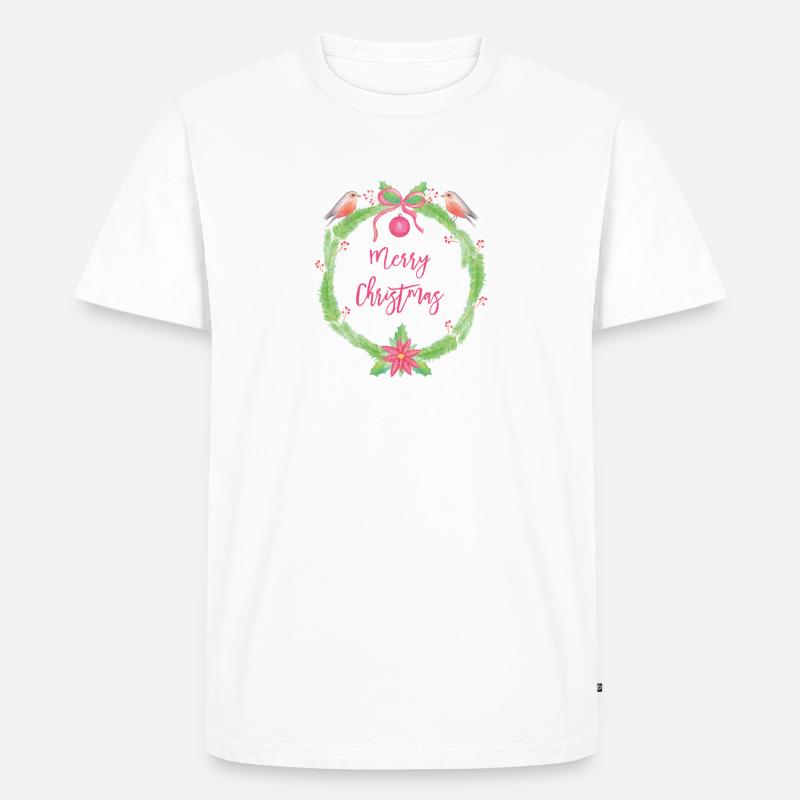 Festliches Weihnachtskranz Merry Christmas - Männer Premium Bio T-Shirt - Weiß