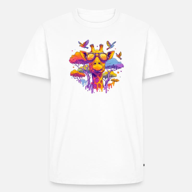 Farbenfrohe Giraffe mit Sonnenbrille - Männer Premium Bio T-Shirt - Weiß