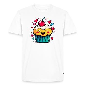 Kawaii Cupcake with Cherry Face - Men's Premium Organic T-Shirt - white - Front - Nico (187cm)