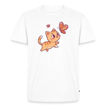 Kitten and Butterfly in Joy - Men's Premium Organic T-Shirt - white - Front - Nico (187cm)