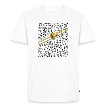 Trombone Notes musicales Tromboniste Musicien de cuivres - T-shirt Premium bio Homme - blanc - Devant - Nico (187cm)