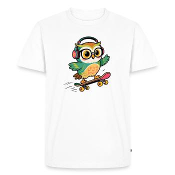 Hibou skate casque et lunettes - T-shirt Premium bio Homme - blanc - Devant - Nico (187cm)