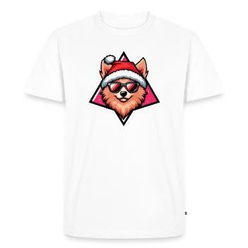 Chien en Père Noël style poméranien - T-shirt Premium bio Homme - blanc - Devant - Nico (187cm)