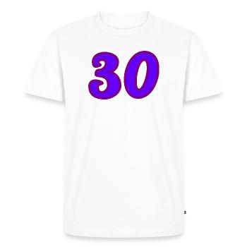 30. 30 ANS. 30e ANNIVERSAIRE. ANNIVERSAIRE 30 ANS. - T-shirt Premium bio Homme - blanc - Devant - Nico (187cm)
