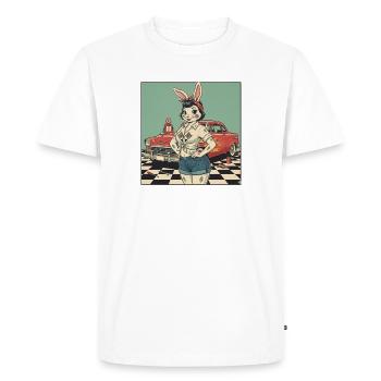Bunny Racer Pinup Retro Car - Men's Premium Organic T-Shirt - white - Front - Nico (187cm)