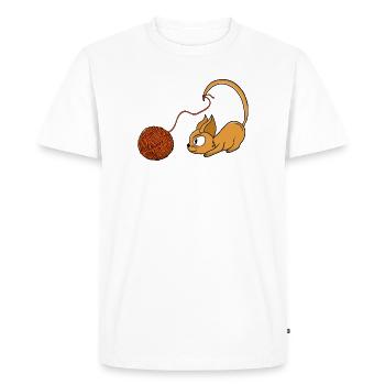 Un fil orange joueur qui poursuit un chat - T-shirt Premium bio Homme - blanc - Devant - Nico (187cm)