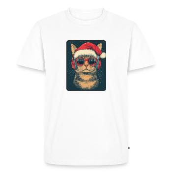 Chat cool avec lunettes de soleil Chapeau de Père Noël - T-shirt Premium bio Homme - blanc - Devant - Nico (187cm)