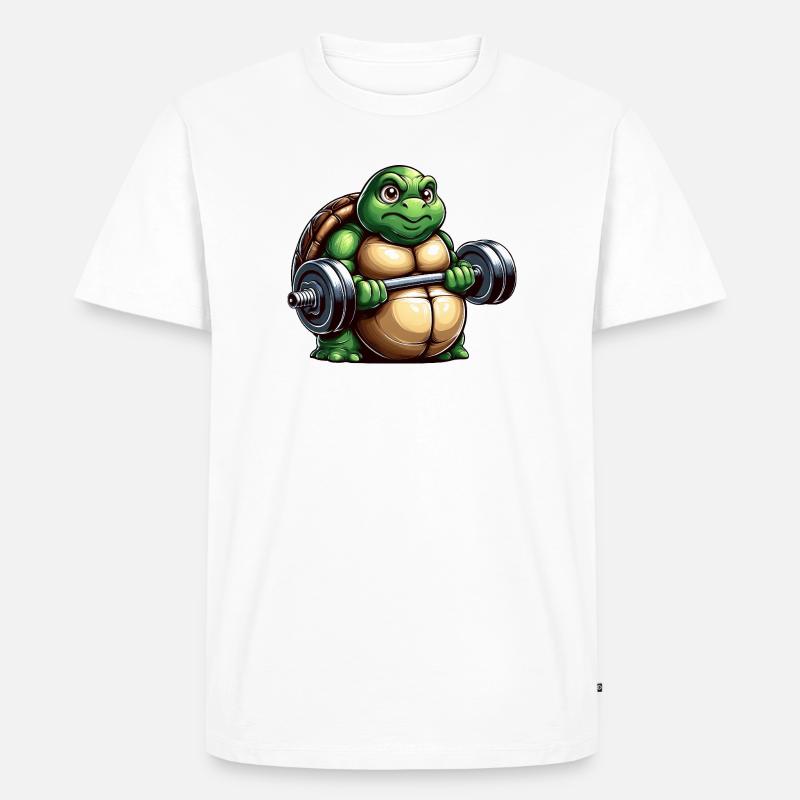 Grim Turtle Dumbbell Training Workout - Men's Premium Organic T-Shirt - white
