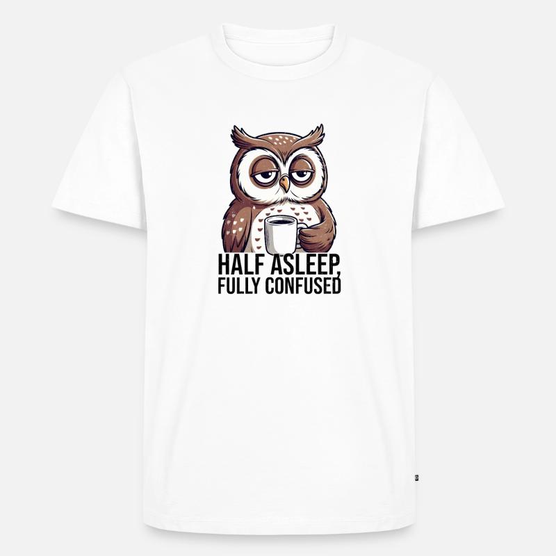 Kaffee Eule im Morgenrausch - Männer Premium Bio T-Shirt - Weiß