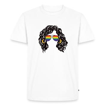 Teintes arc-en-ciel Afro Girl Cheveux Bouclés Fierté Rétro - T-shirt Premium bio Homme - blanc - Devant - Nico (187cm)