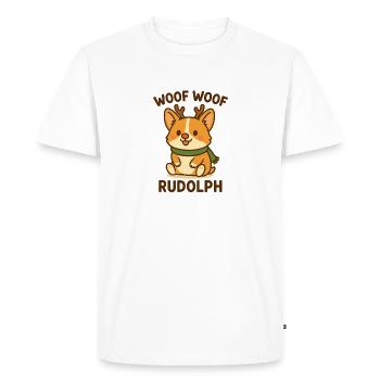 Corgi de Noël Kawaii mignon – Woof Woof Rudolph - T-shirt Premium bio Homme - blanc - Devant - Nico (187cm)